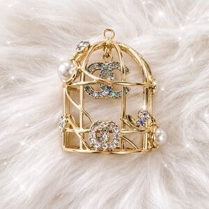 Chanel Bird Cage Gold tone charm with Pearls and Blue Accents